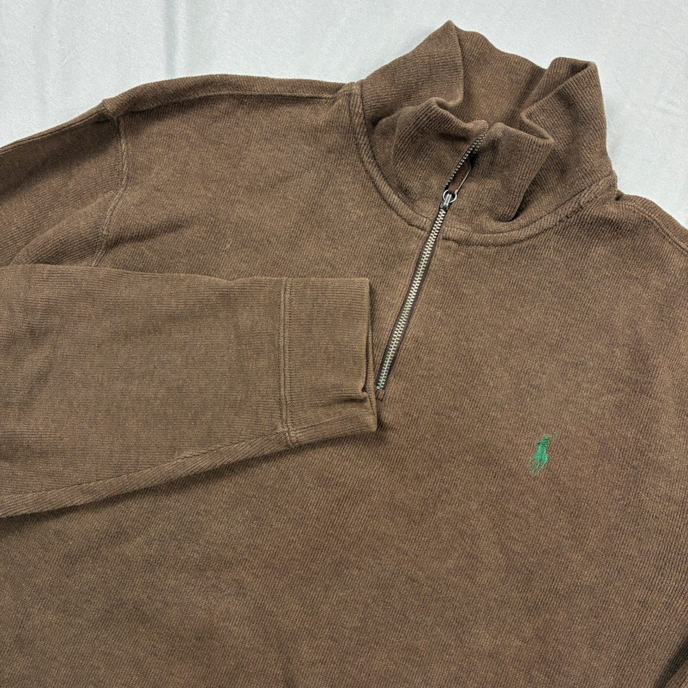 Polo Ralph Lauren Quarter Zip Pullover Brown Large Cotton Knit Sweater